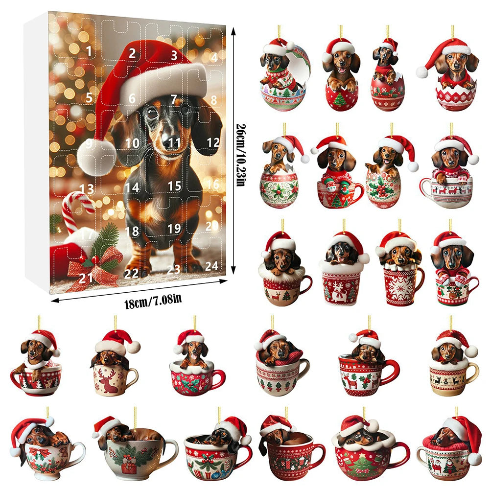 Calendrier de l’Avent 2024 Teckels avec 24 Figurines Chiens en Acrylique