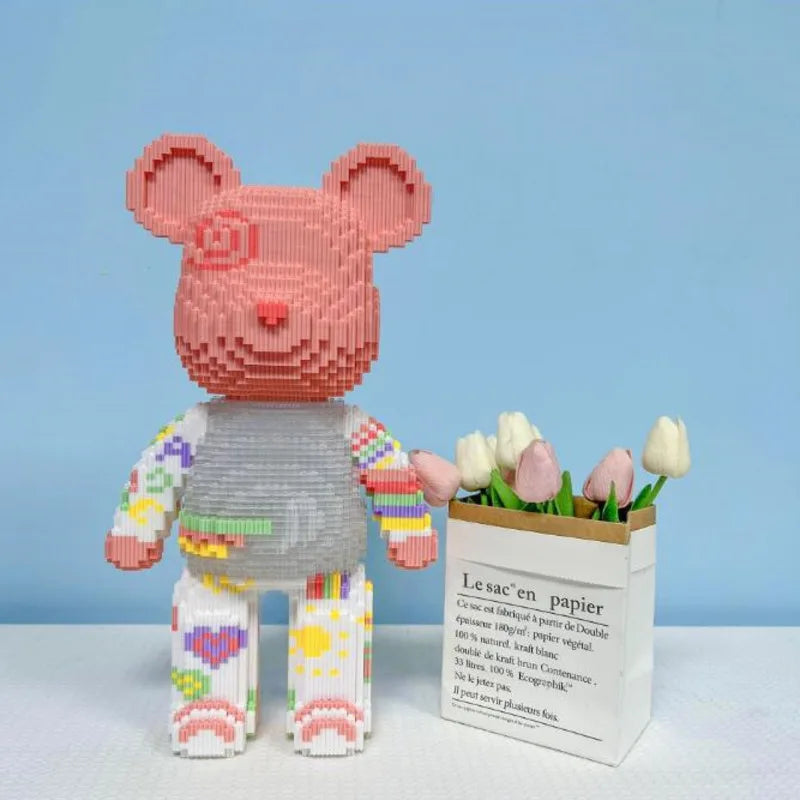 Blocs de construction type Bearbrick – Figurine Teddy Géante en Briques Design