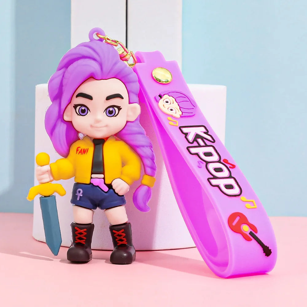 Demon Hunter Kpop Anime Keychain, Demon Slayer Vinyl Figure for Car Bag, Cute Doll Charm, Collectible Gift for Anime Fans