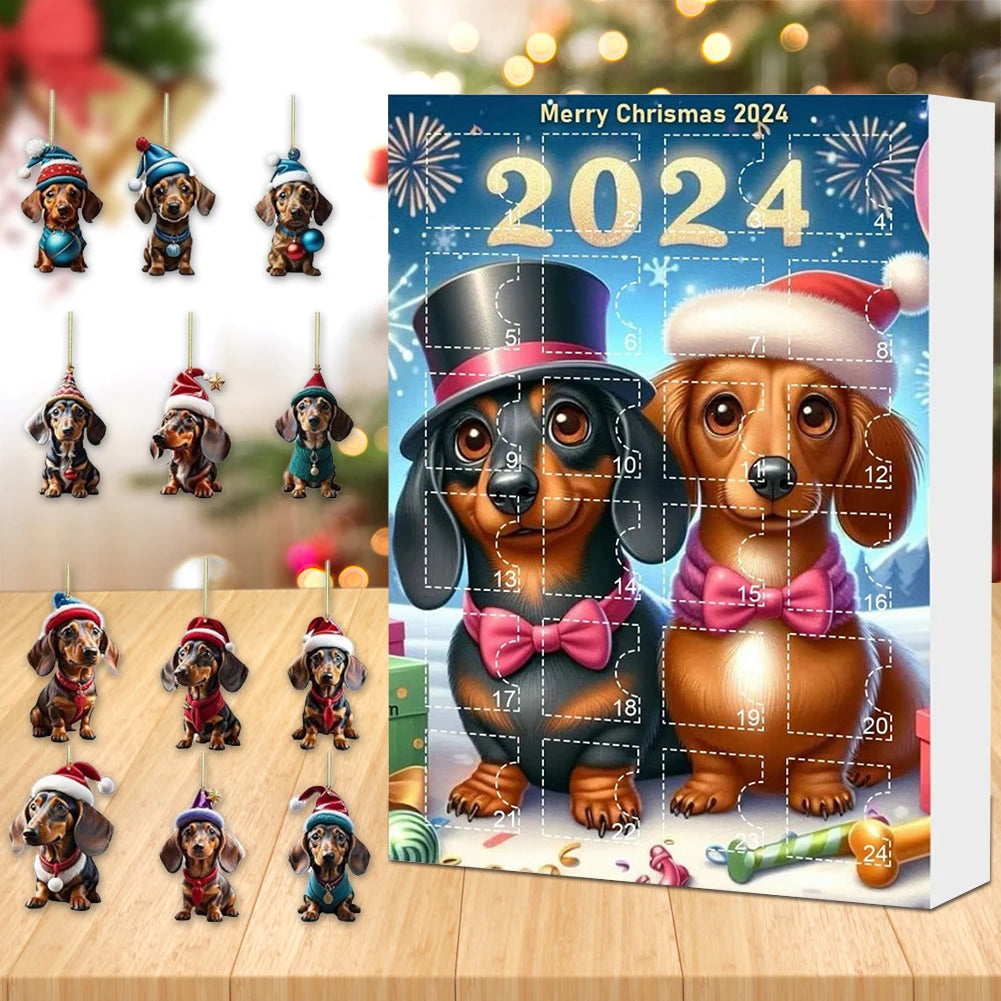 Calendrier de l’Avent 2024 Teckels avec 24 Figurines Chiens en Acrylique