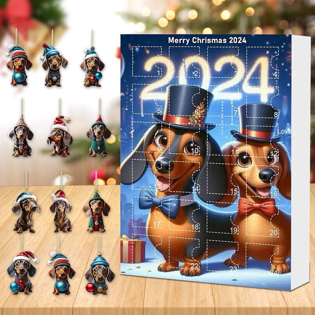 Calendrier de l’Avent 2024 Teckels avec 24 Figurines Chiens en Acrylique