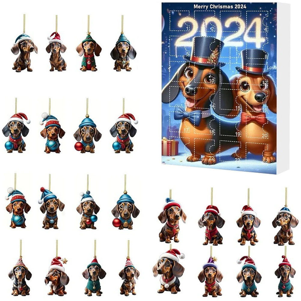 Calendrier de l’Avent 2024 Teckels avec 24 Figurines Chiens en Acrylique