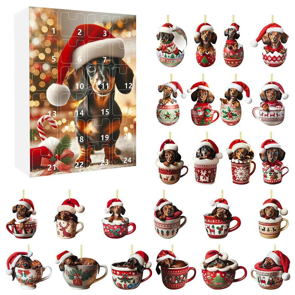 Calendrier de l’Avent 2024 Teckels avec 24 Figurines Chiens en Acrylique