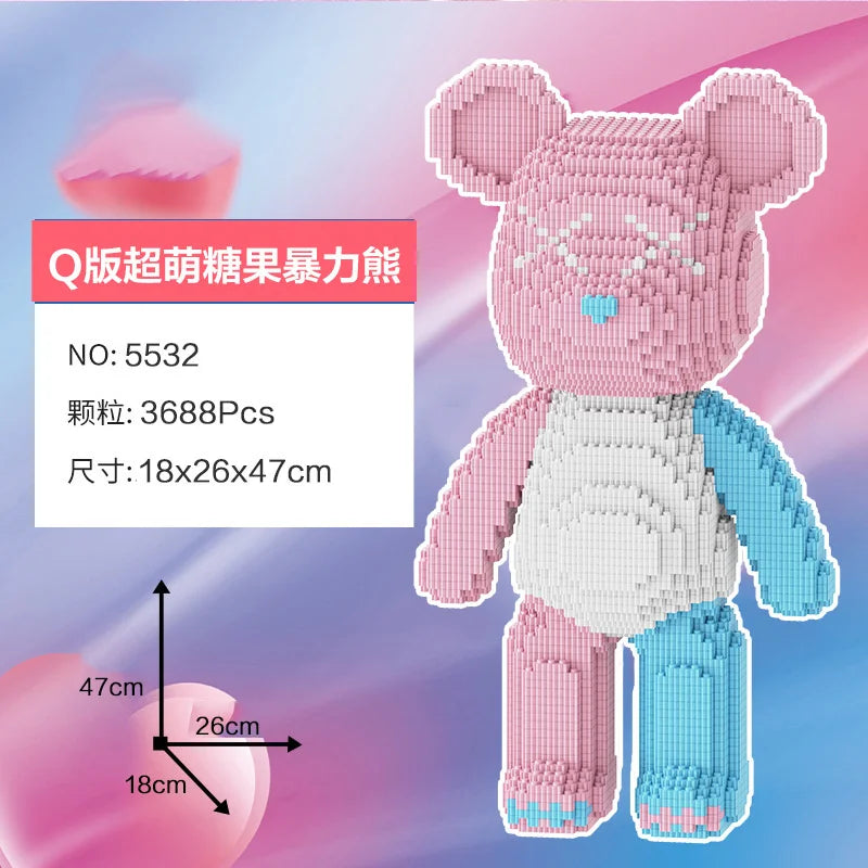 Blocs de construction type Bearbrick – Figurine Teddy Géante en Briques Design
