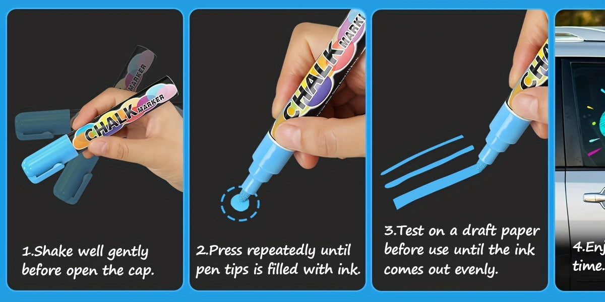 36 Marqueurs Craie Effaçables à l’Eau – Pointes Réversibles Biseautée/Ronde – Pour Tableau, Vitre, Miroir – Encre Lavable