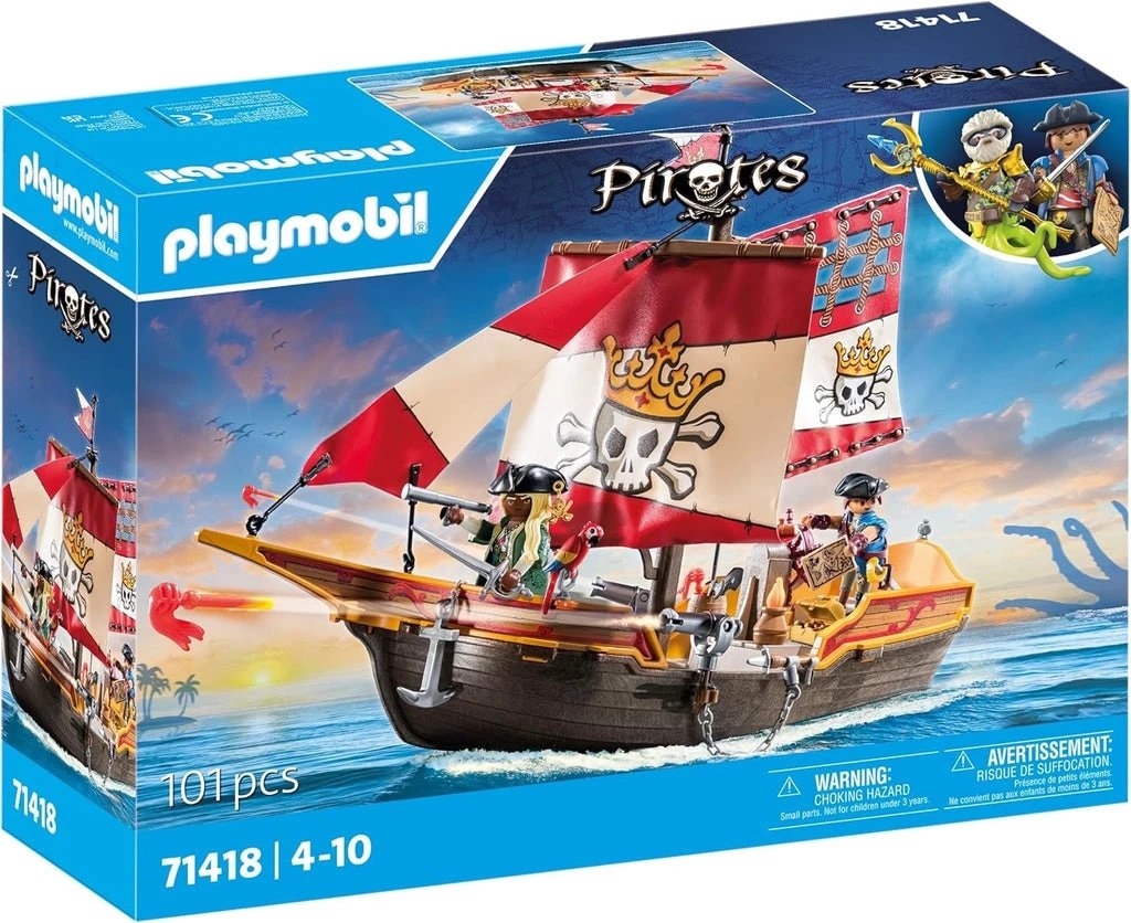 Bateau pirate flottant PLAYMOBIL avec personnages et trésor