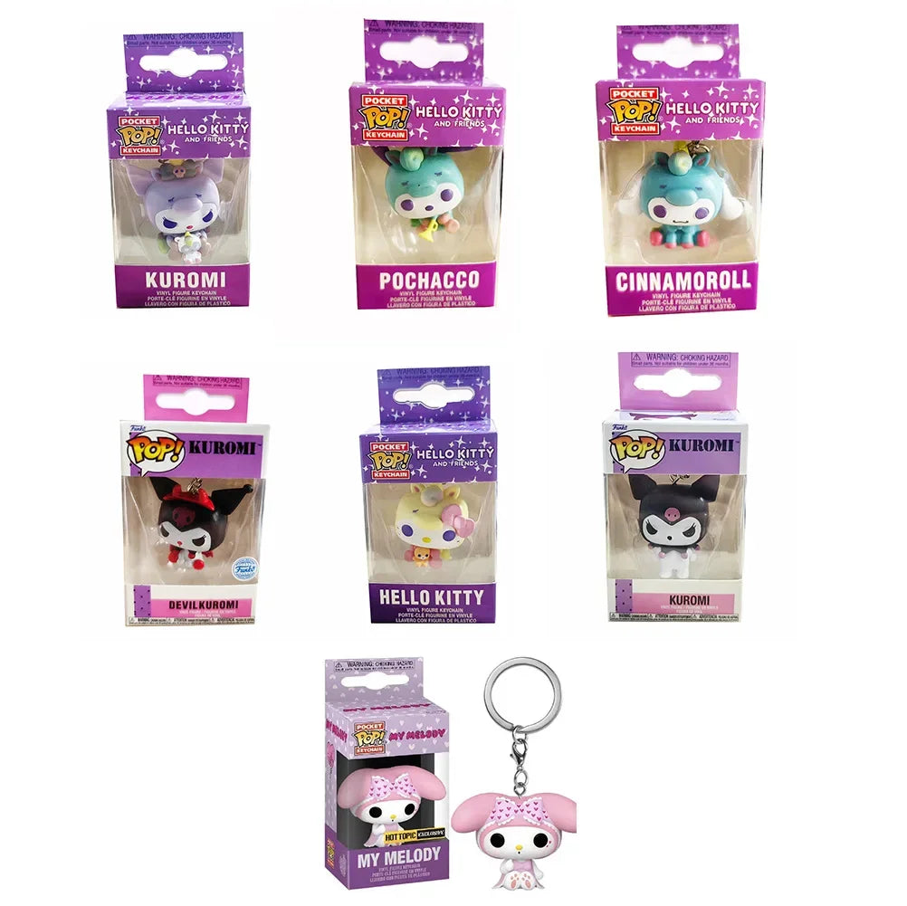 Funko Pop My Melody Kuromi with Baku Keychain Toy Hello Kitty Pochacco Devil Kuromi Pocket Pop Keychain Collectible Model Toys