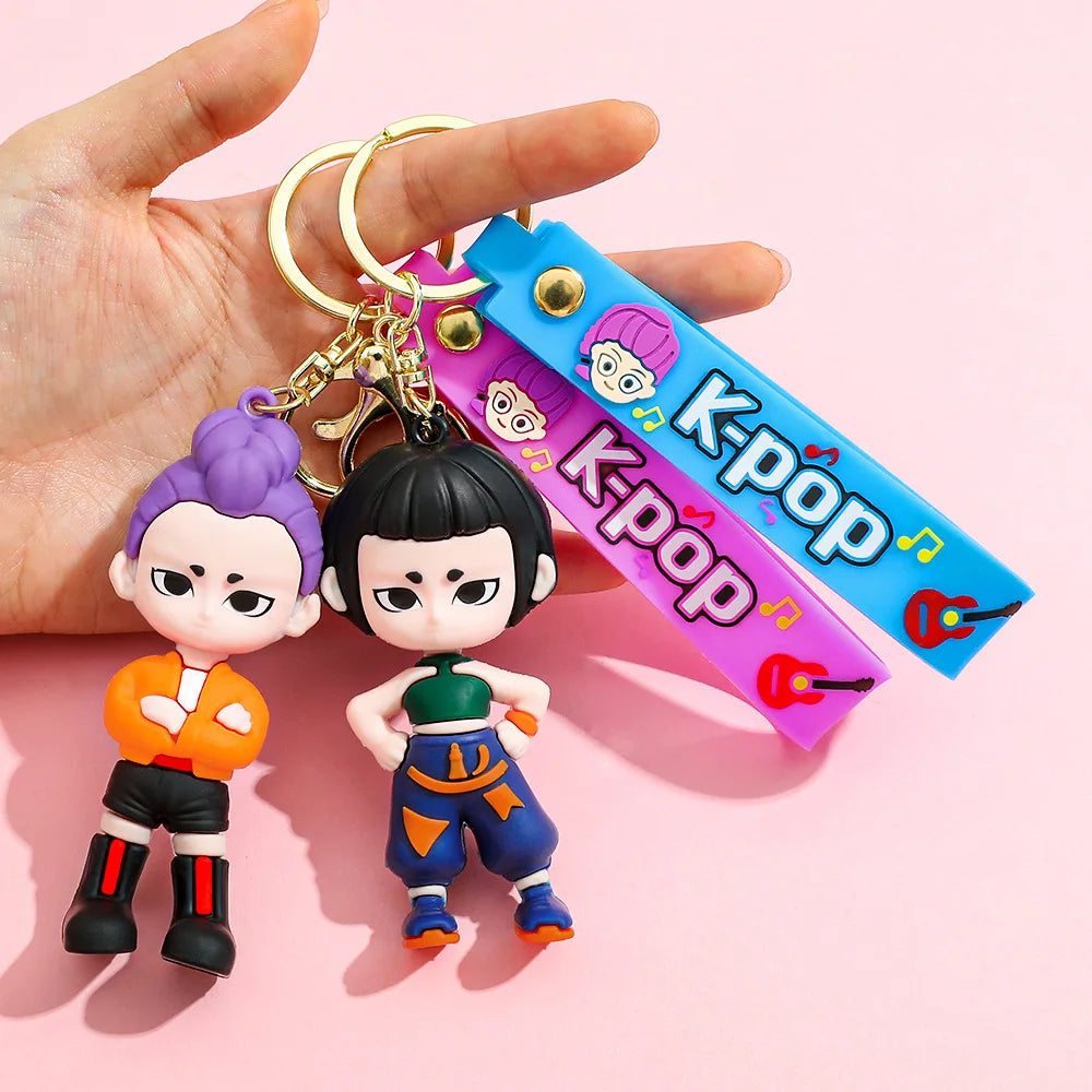 Demon Hunter Kpop Anime Keychain, Demon Slayer Vinyl Figure for Car Bag, Cute Doll Charm, Collectible Gift for Anime Fans