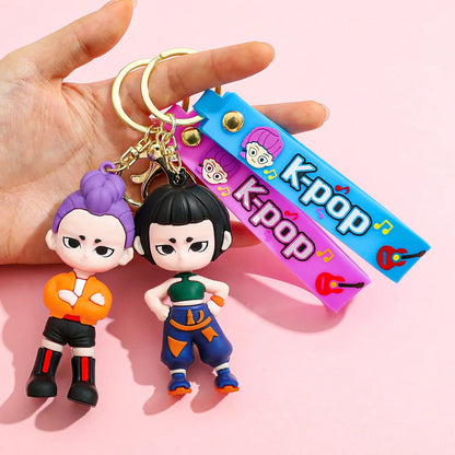 Demon Hunter Kpop Anime Keychain, Demon Slayer Vinyl Figure for Car Bag, Cute Doll Charm, Collectible Gift for Anime Fans
