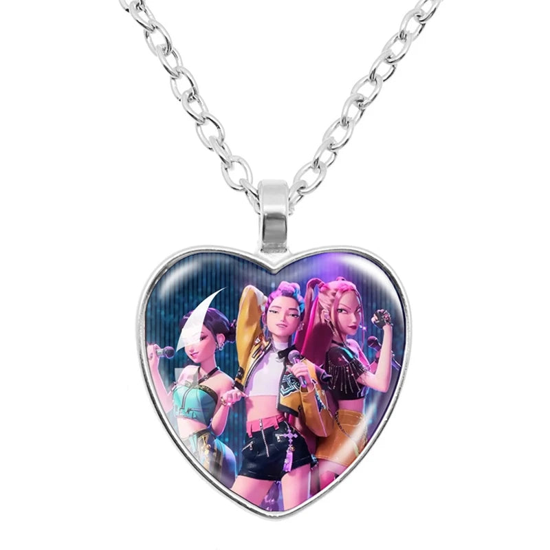 Kpop Idol Anime Couple Necklace Heart Shape Demon H Pendant Fashion Kpop Idol Necklace Jewelry Couple Gifts Time Gem Necklace