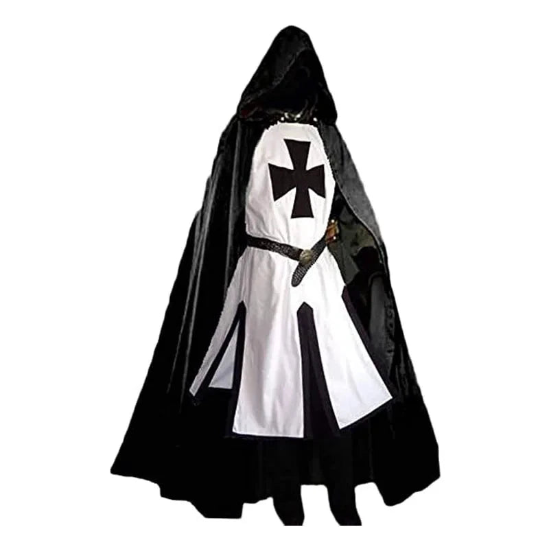 Costume cape médiévale à capuche – Noir et rouge
