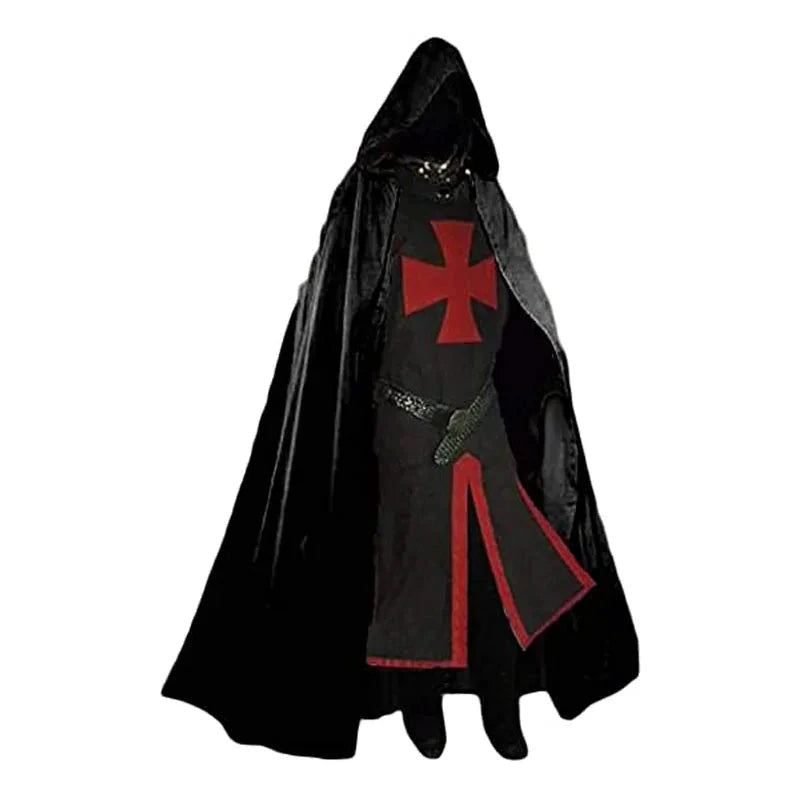 Costume cape médiévale à capuche – Noir et rouge