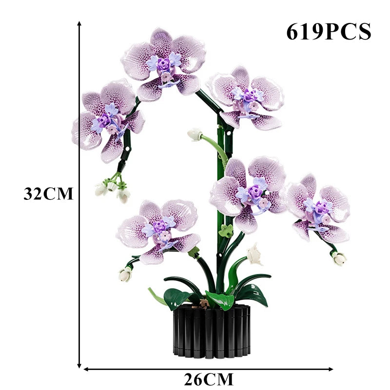 Mon Bubu Kawaii Blocs de Construction Fleurs en Pot compatible Lego - Briques ABS Orchidée Cymbidium 619 à 866 pièces