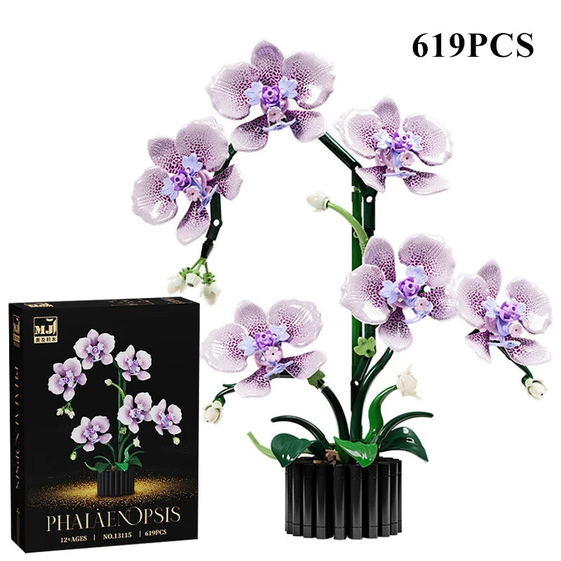 Mon Bubu Kawaii Blocs de Construction Fleurs en Pot compatible Lego - Briques ABS Orchidée Cymbidium 619 à 866 pièces