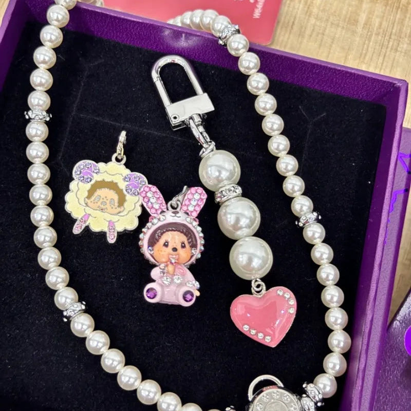 Monchhichi – pendentif mignon pour sac d'école, porte-clés, décoration de téléphone portable, ornements Anime, jouet…