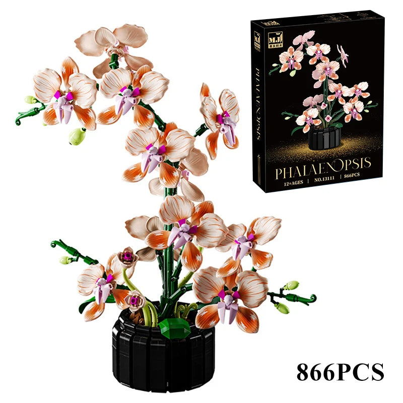 Mon Bubu Kawaii Blocs de Construction Fleurs en Pot compatible Lego - Briques ABS Orchidée Cymbidium 619 à 866 pièces