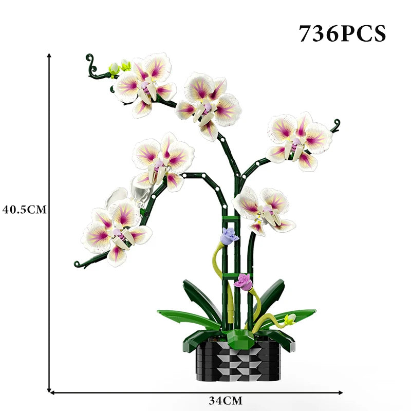 Mon Bubu Kawaii Blocs de Construction Fleurs en Pot compatible Lego - Briques ABS Orchidée Cymbidium 619 à 866 pièces