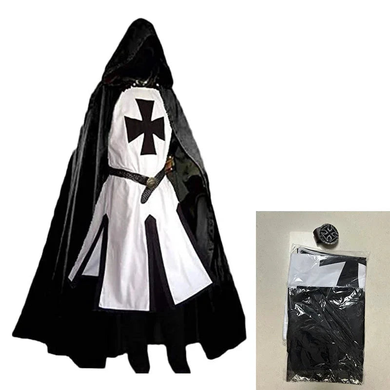Costume cape médiévale à capuche – Noir et rouge