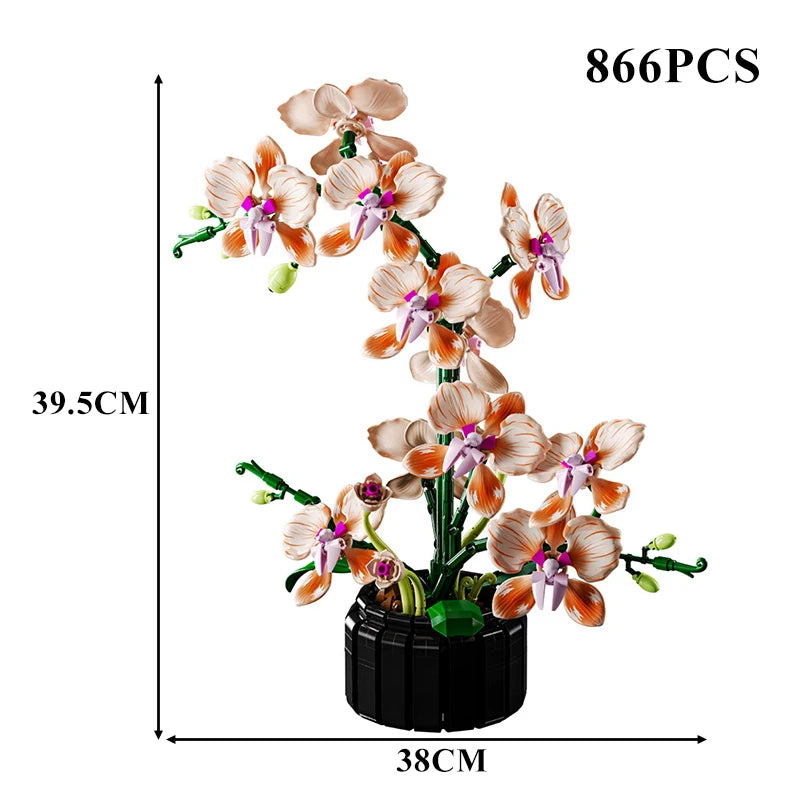Mon Bubu Kawaii Blocs de Construction Fleurs en Pot compatible Lego - Briques ABS Orchidée Cymbidium 619 à 866 pièces