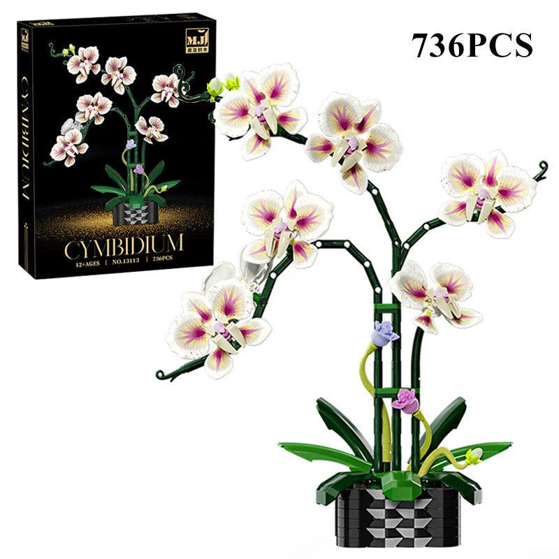 Mon Bubu Kawaii Blocs de Construction Fleurs en Pot compatible Lego - Briques ABS Orchidée Cymbidium 619 à 866 pièces