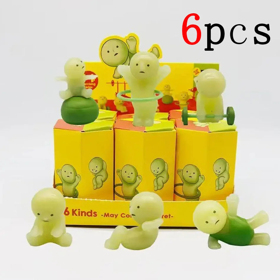 Mon Bubu Kawaii Figurine PVC Série Chambre Yoga Phosphorescente 7 cm Blind Box Échelle 1/12
