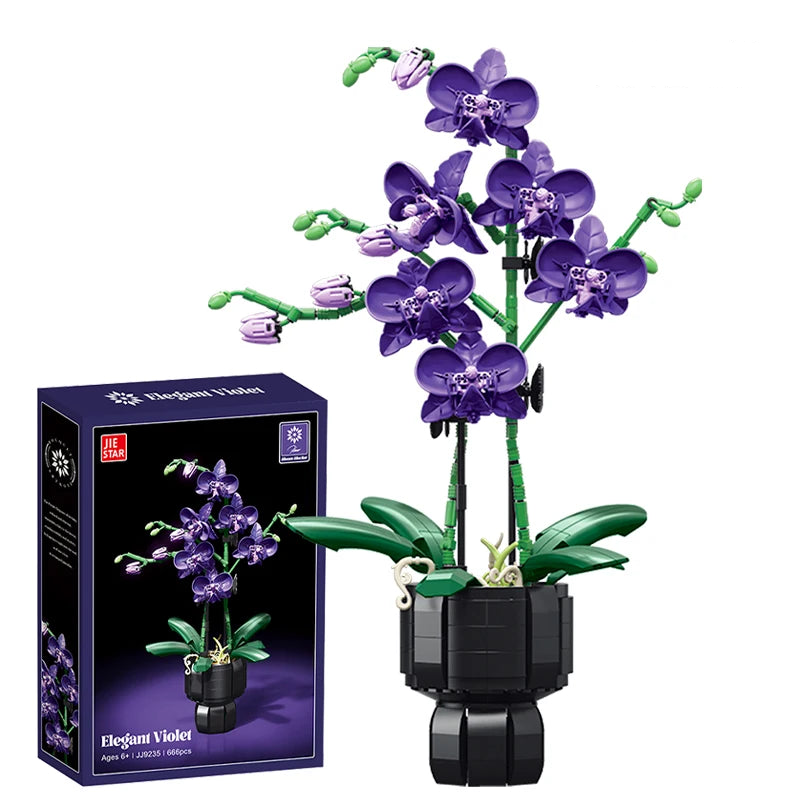 Mon Bubu Kawaii Blocs de Construction Fleurs en Pot compatible Lego - Briques ABS Orchidée Cymbidium 619 à 866 pièces