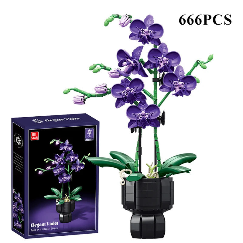 Mon Bubu Kawaii Blocs de Construction Fleurs en Pot compatible Lego - Briques ABS Orchidée Cymbidium 619 à 866 pièces