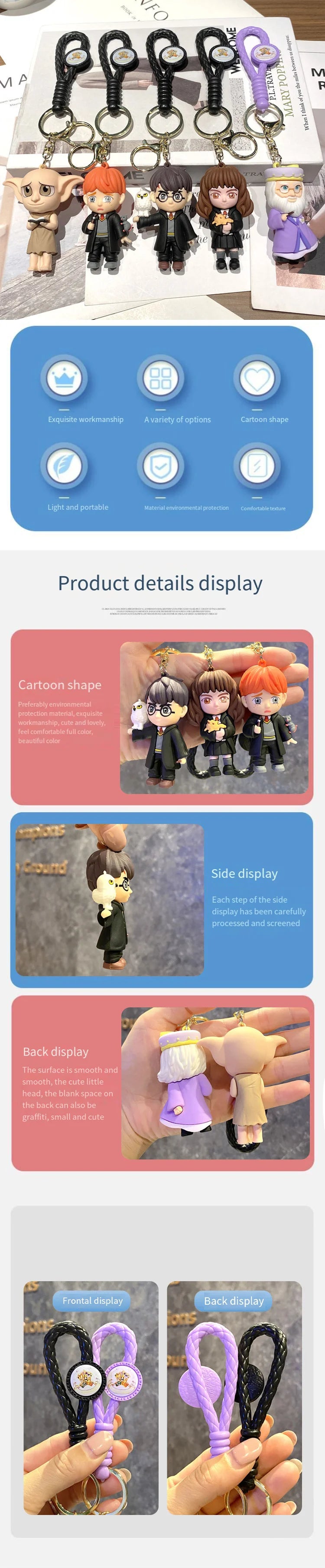 Harry Hogwarts Cute Cartoon Character Keychain Car Hanging Ornament Backpack Charm Gift for Fans Kids Handbag Keys Bag Decoration