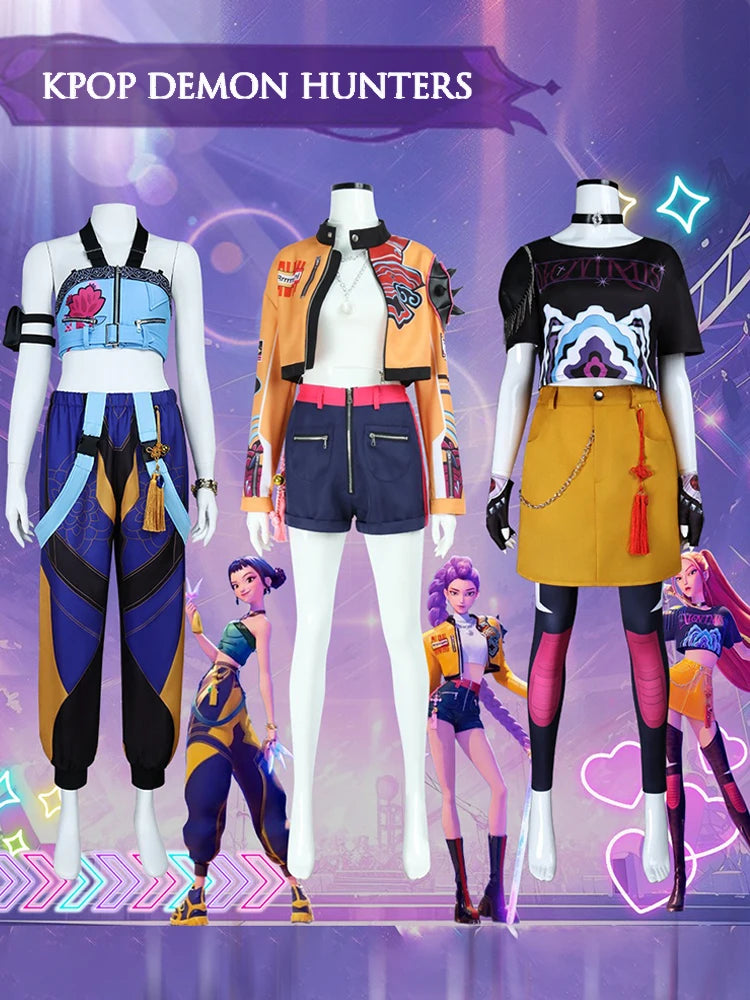 Rumi Cosplay Halloween Costume K-Pop Demon Hunters Zoey Mira Character Major Role Play Costume 3D Prints for Stage Performance