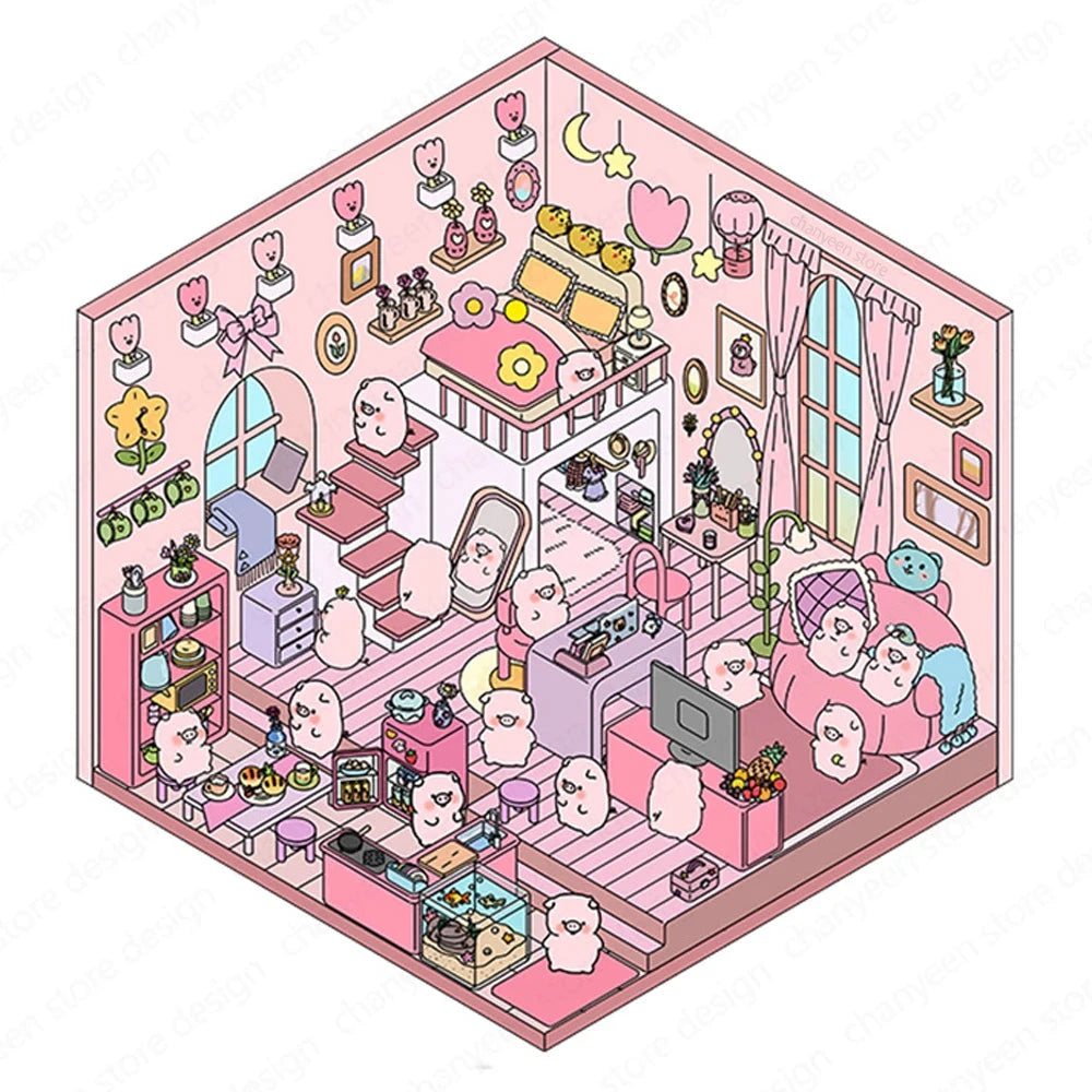 Autocollants d'aménagement paysager 3D Kawaii, scène Miniature de dessin animé, empilage visuel, autocollants tridimensionnels, cadeau de noël pour enfants