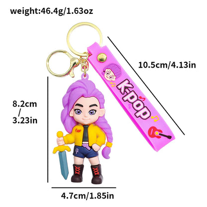 Demon Hunter Kpop Anime Keychain, Demon Slayer Vinyl Figure for Car Bag, Cute Doll Charm, Collectible Gift for Anime Fans