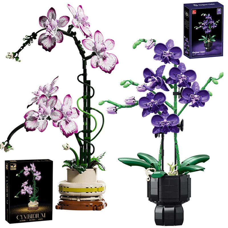 Mon Bubu Kawaii Blocs de Construction Fleurs en Pot compatible Lego - Briques ABS Orchidée Cymbidium 619 à 866 pièces