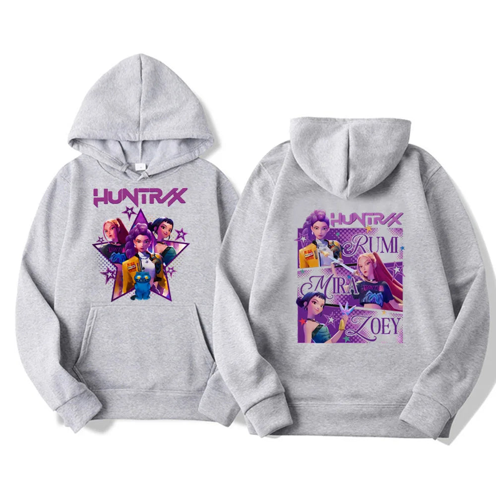 Kpop Demon Hunters Women's Hoodie Mira Rumi Zoey Huntrix Cartoon Harajuku Hoodie Tops Pullover Men Women Sweatshirt