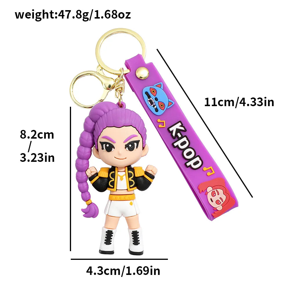 Demon Hunter Kpop Anime Keychain, Demon Slayer Vinyl Figure for Car Bag, Cute Doll Charm, Collectible Gift for Anime Fans