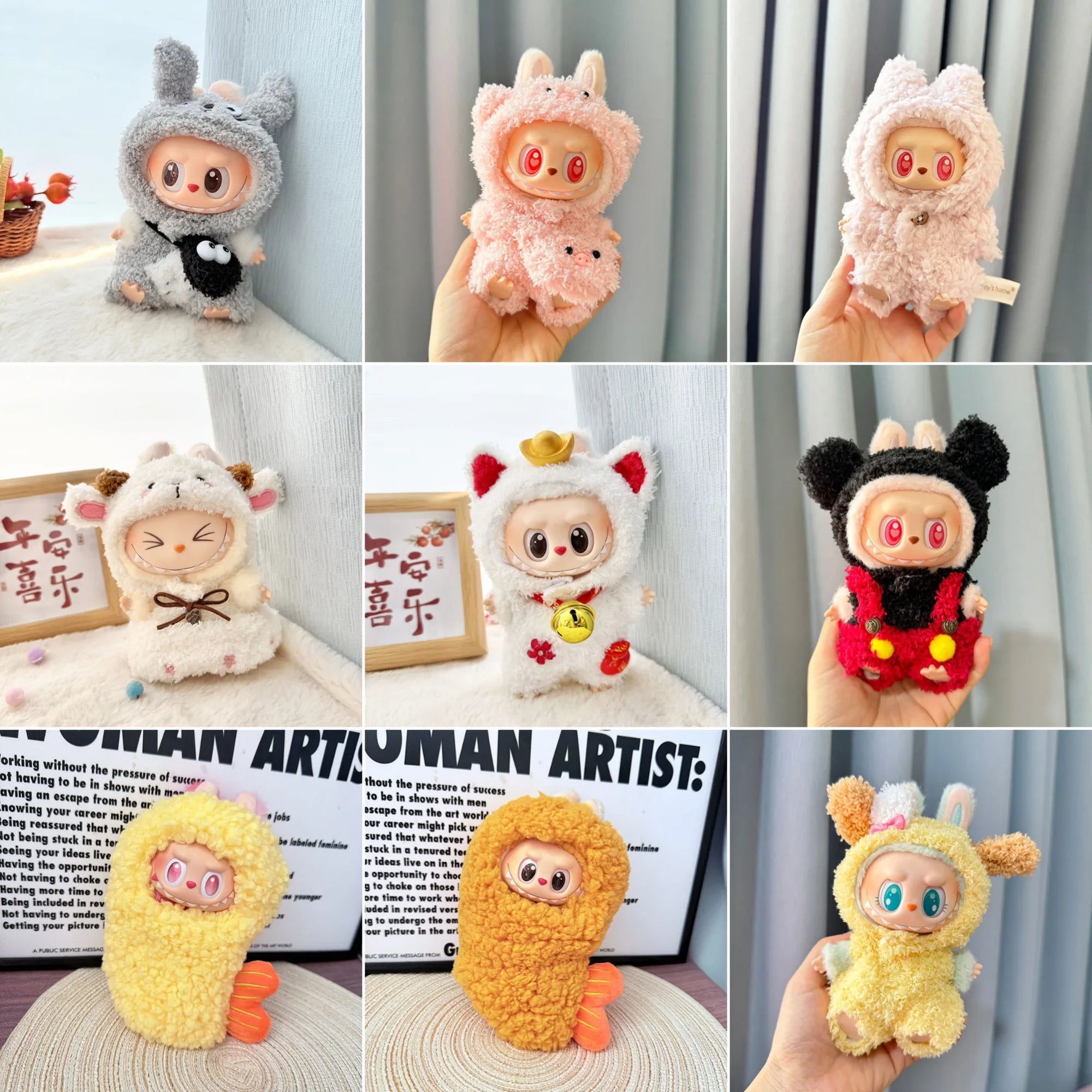 Labubu Combinaison Poupée Panda Macaron 15 et 17 cm Échelle 1 sur 8