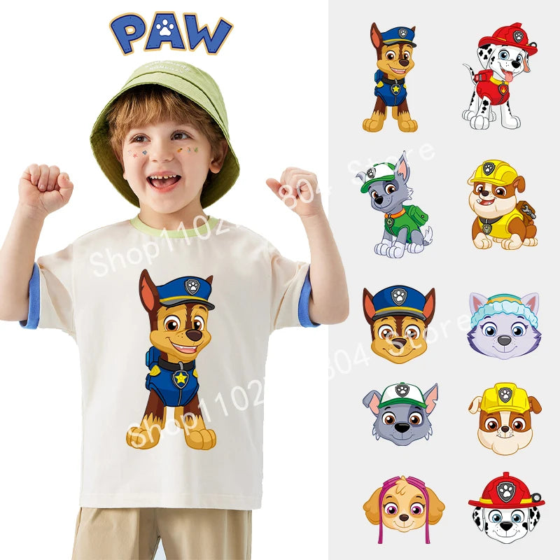 PAW Patrol - Cute Cartoon Clothing Stickers, Iron-on Patches, Kawaii Anime Heat Transfer Stickers, Cool DIY Gift, Holiday Party