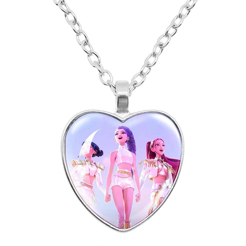 Kpop Idol Anime Couple Necklace Heart Shape Demon H Pendant Fashion Kpop Idol Necklace Jewelry Couple Gifts Time Gem Necklace