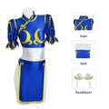 Costume Cosplay Chun-Li – Cheongsam Bleu – Robe et Accessoires