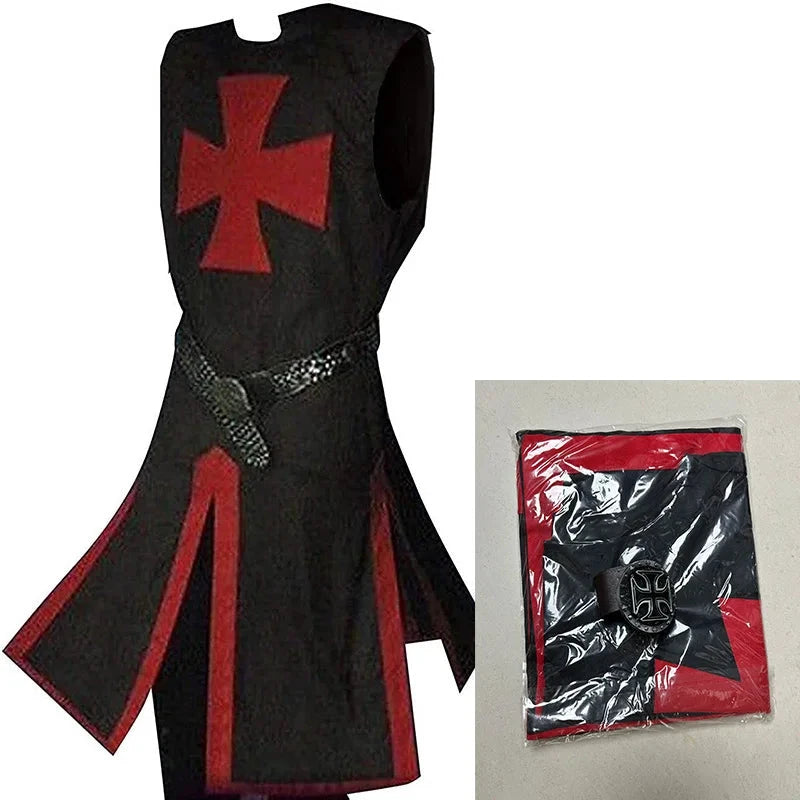 Costume cape médiévale à capuche – Noir et rouge