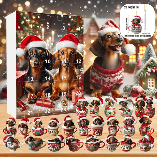 Calendrier de l’Avent 2024 Teckels avec 24 Figurines Chiens en Acrylique