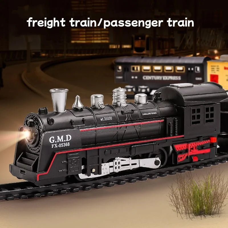 Ensemble de Train électrique avec lumières, modèle de Train de Locomotive avec entraîneur de passagers/voiture de chargement et pistes, cadeaux d'anniversaire et de noël pour enfants