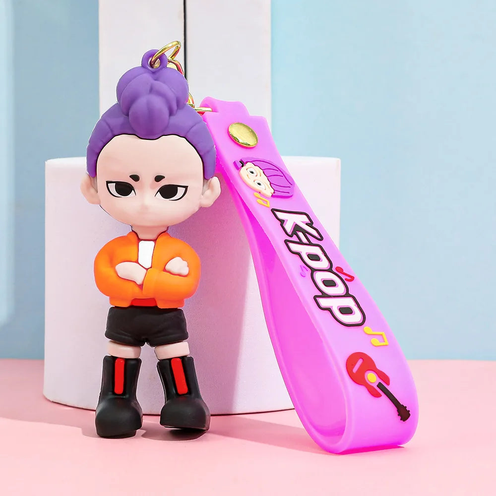 Demon Hunter Kpop Anime Keychain, Demon Slayer Vinyl Figure for Car Bag, Cute Doll Charm, Collectible Gift for Anime Fans