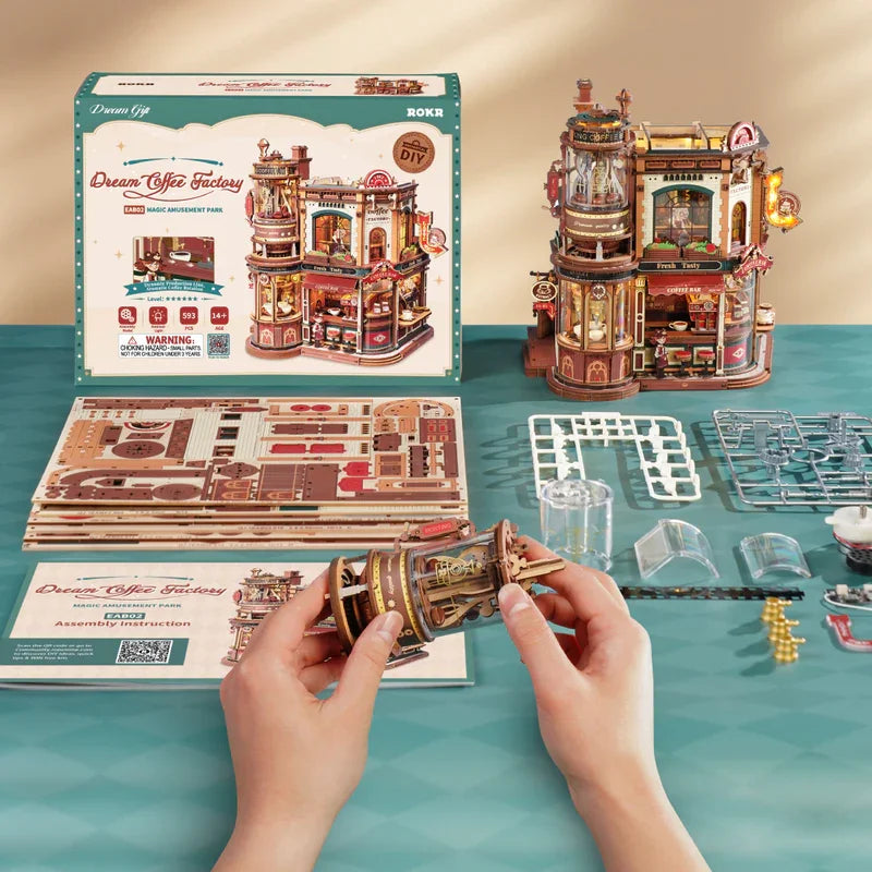 Dream Coffee Factory – Puzzle 3D en bois avec boîte à musique
