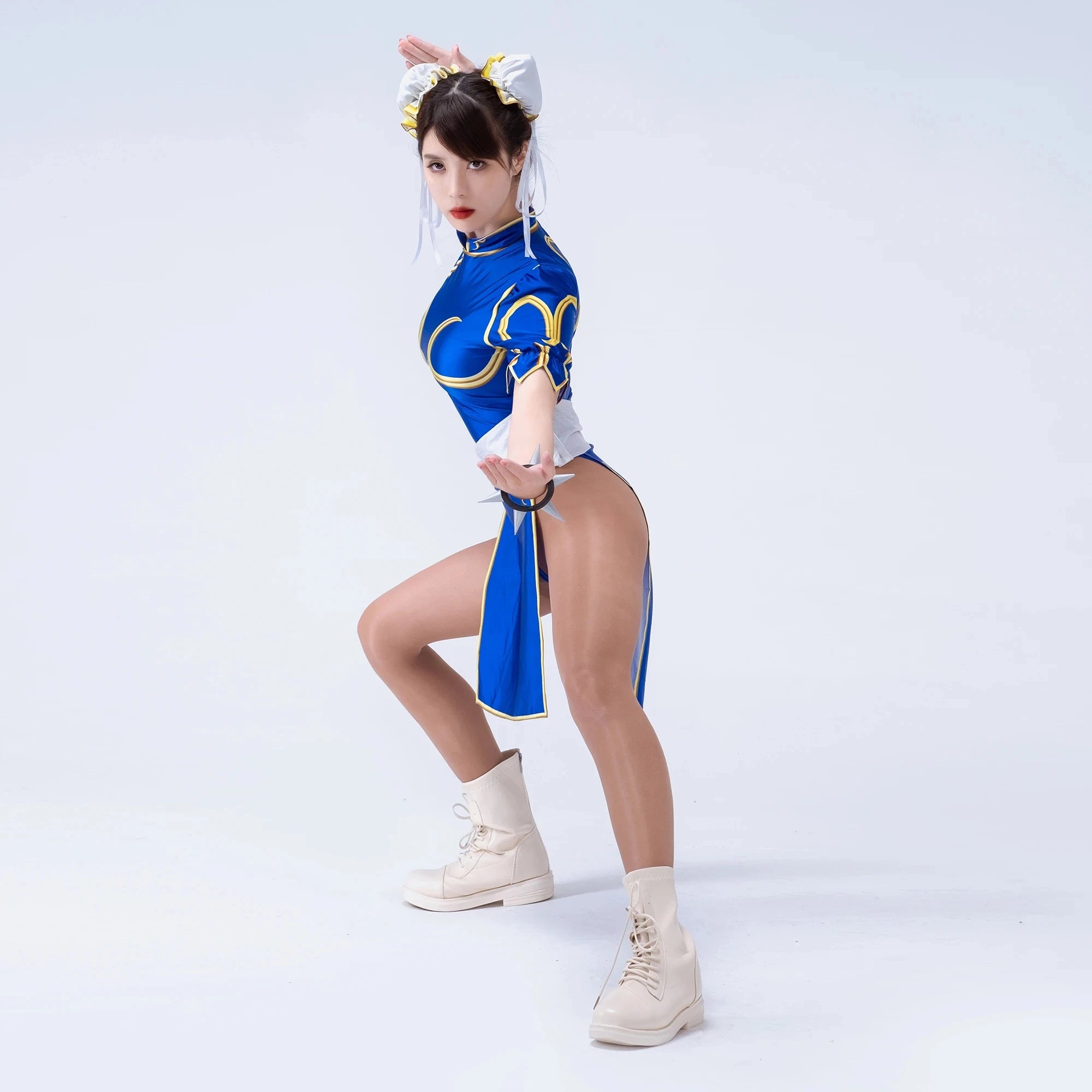 Costume Cosplay Chun-Li – Cheongsam Bleu – Robe et Accessoires