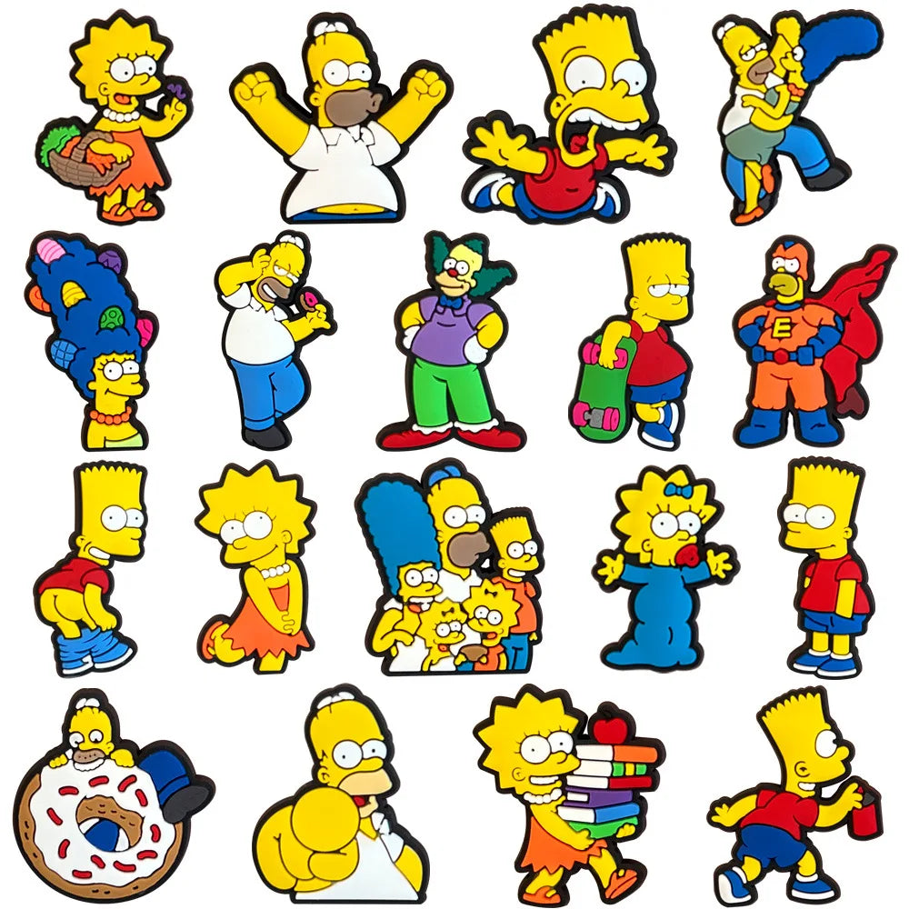 Breloques de chaussures de dessin animé The Simpsons, 18 pièces/ensemble, croco, décoration d'animaux mignons, Badges à boucle, accessoires de chaussures, décorations de pantoufles en point