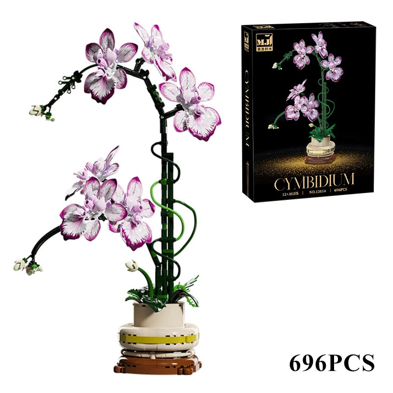 Mon Bubu Kawaii Blocs de Construction Fleurs en Pot compatible Lego - Briques ABS Orchidée Cymbidium 619 à 866 pièces