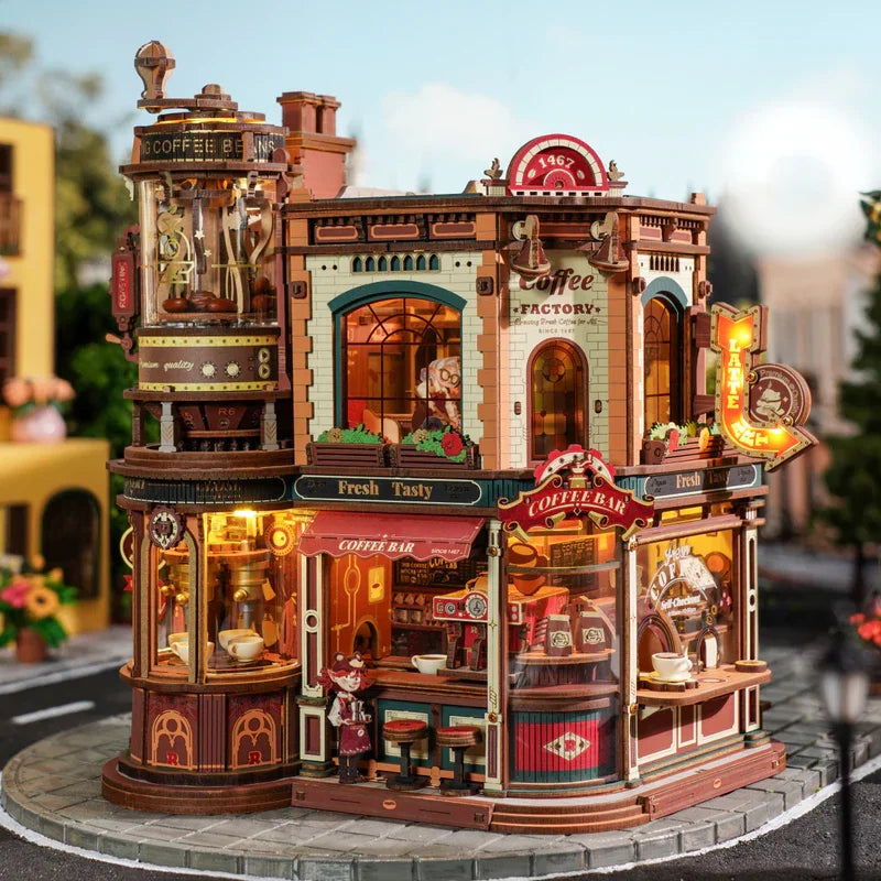 Dream Coffee Factory – Puzzle 3D en bois avec boîte à musique