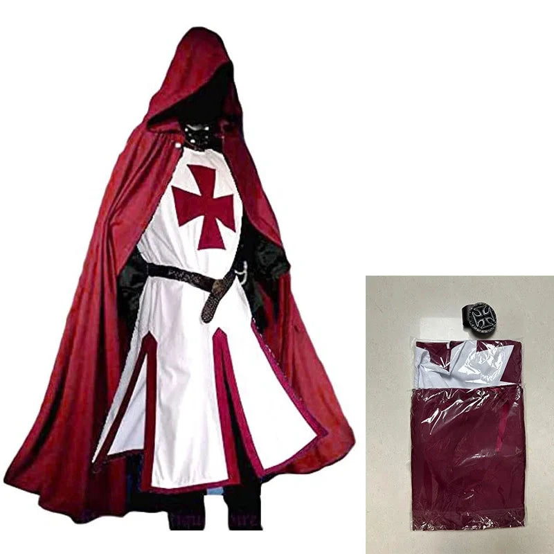 Costume cape médiévale à capuche – Noir et rouge