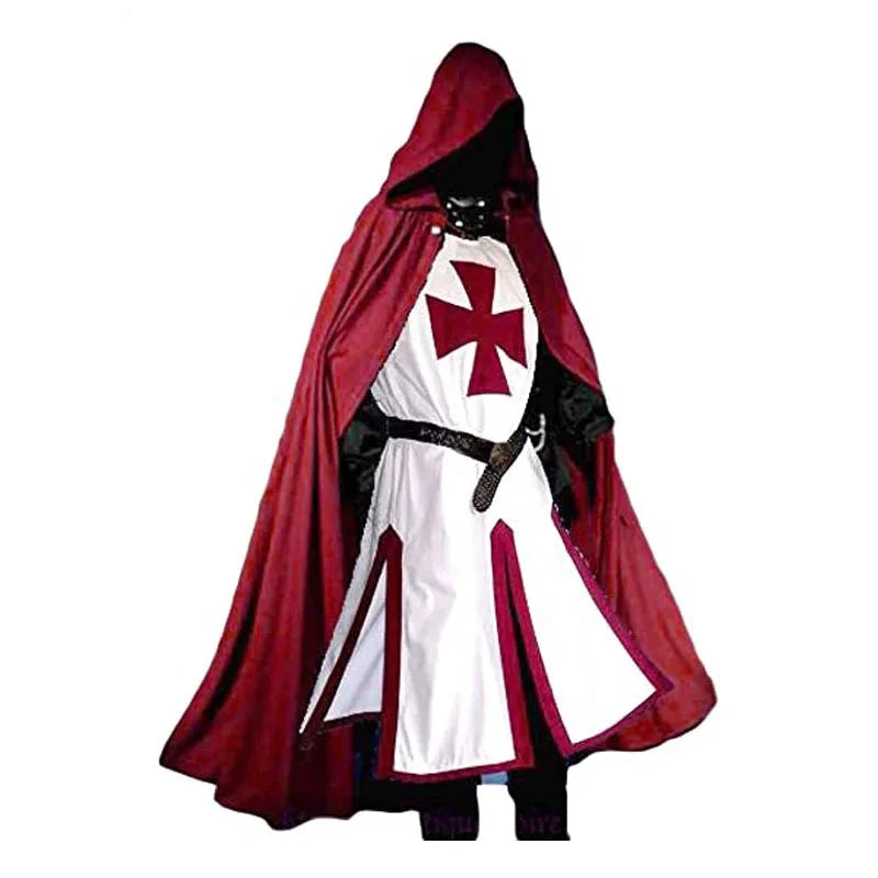 Costume cape médiévale à capuche – Noir et rouge