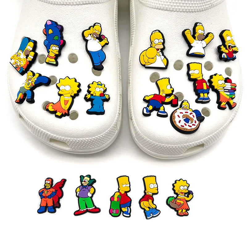Breloques de chaussures de dessin animé The Simpsons, 18 pièces/ensemble, croco, décoration d'animaux mignons, Badges à boucle, accessoires de chaussures, décorations de pantoufles en point